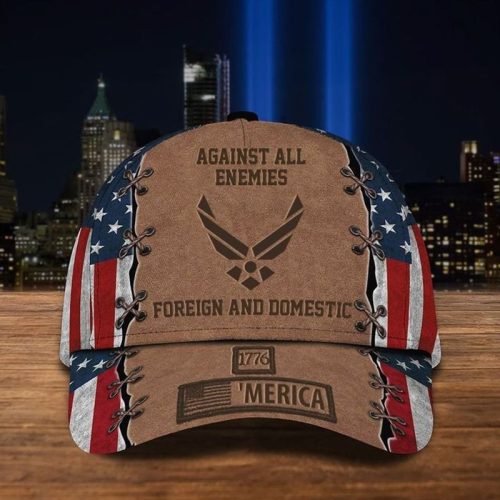 Air Force Hat 1776 Merica Cap Against All Enemies Foreign Domestic USAF Veterans Day Gift