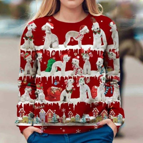 Bedlington Terrier Snow Christmas Red Sweatshirt