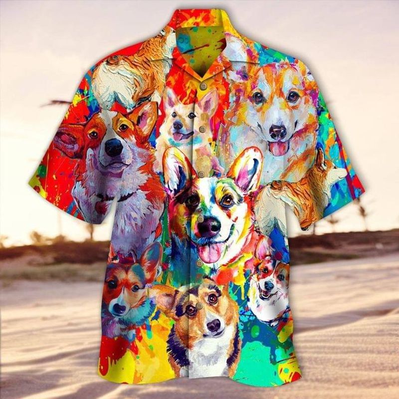 Colorful Pembroke Welsh Corgi Painting Hawaiian Shirt