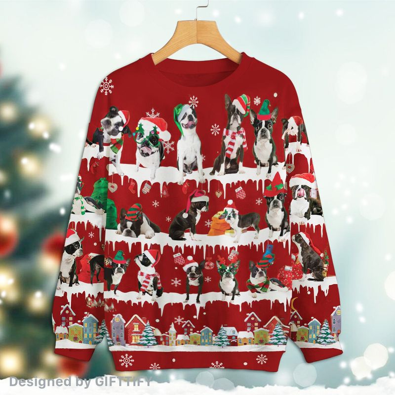 Boston Terrier Snow Christmas Premium Sweatshirt