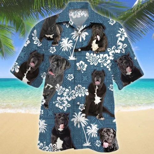 Cane Corso Dog Blue Tribal Pattern Hawaiian Shirt