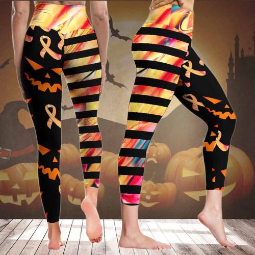 Multiple Sclerosis Awareness Orange Stripes Halloween Leggings
