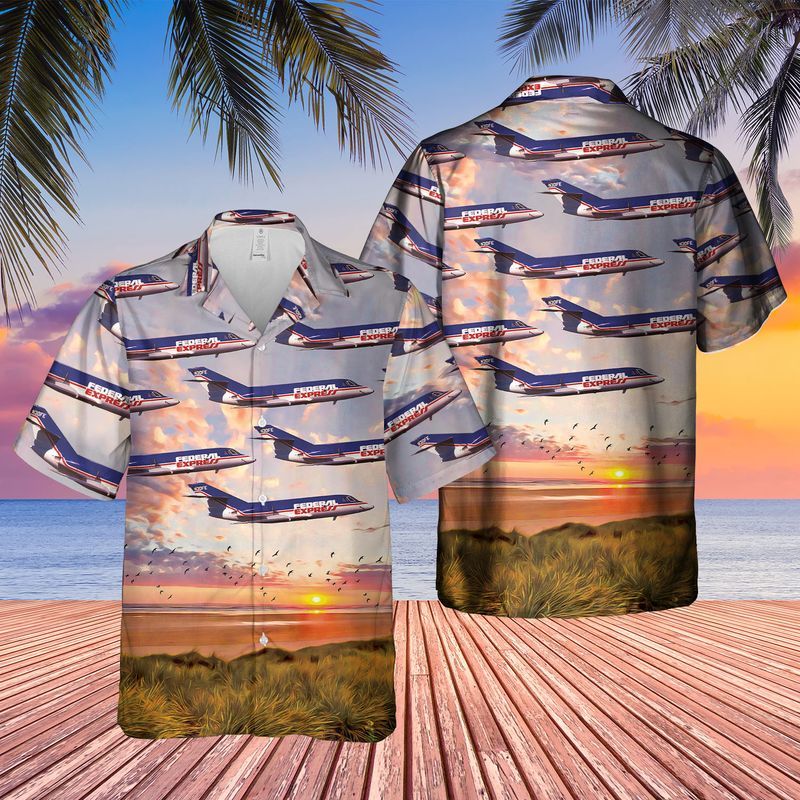 Fed Ex Express Dassault Falcon 20 Vintage Hawaiian Shirt