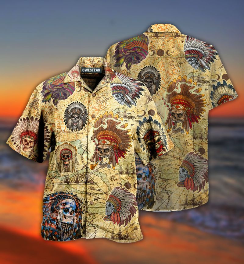 Native American Skulls Vintage Maps Hawaiian Shirt