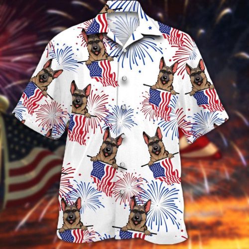 German Shepherd Fireworks Independence Day Hawaiian Shirt