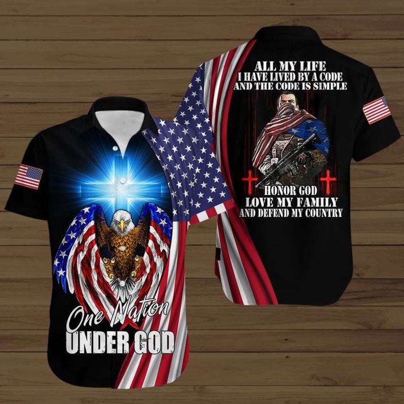 One Nation Under God All My Life I Have Lived By A Code And The Code Is Simple Veteran Button Shirt
