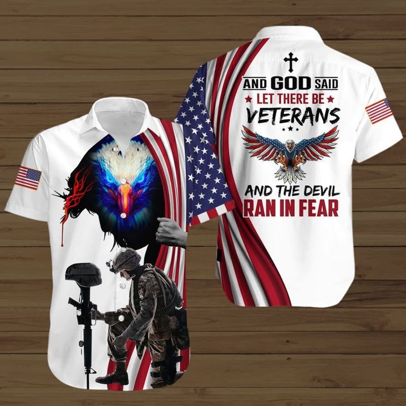 And God Said Let There Be Veterans And The Devil Ran In Fear Button Shirt