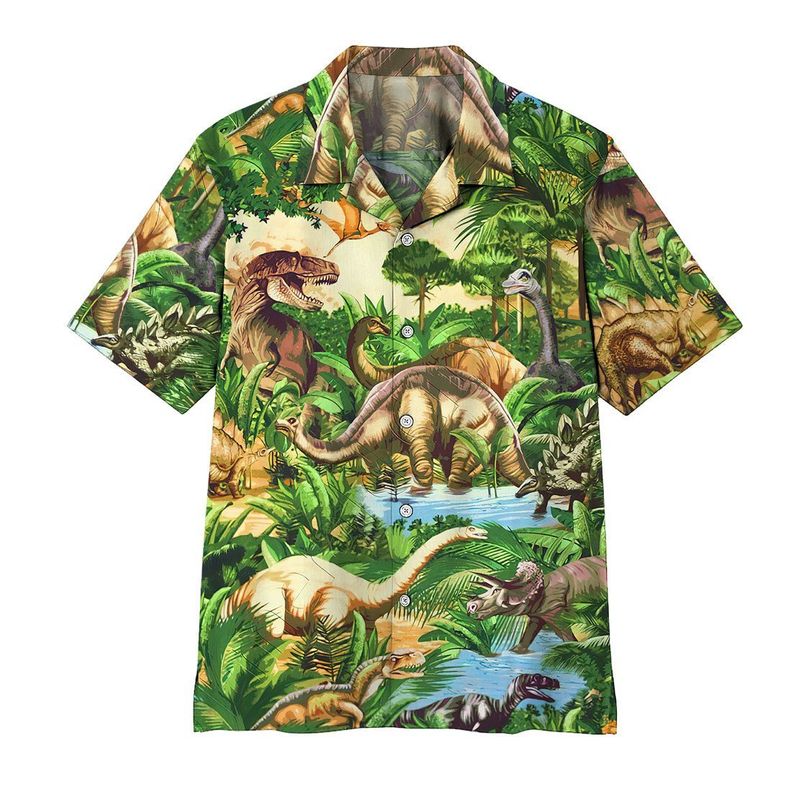 Dinosaur Green Jungle Tropical Hawaiian Shirt