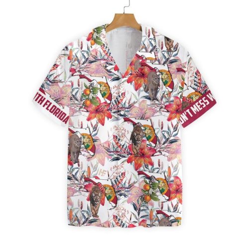 Florida Panther And Orange Blossom Dont Mess With Florida Button Hawaiian Shirt