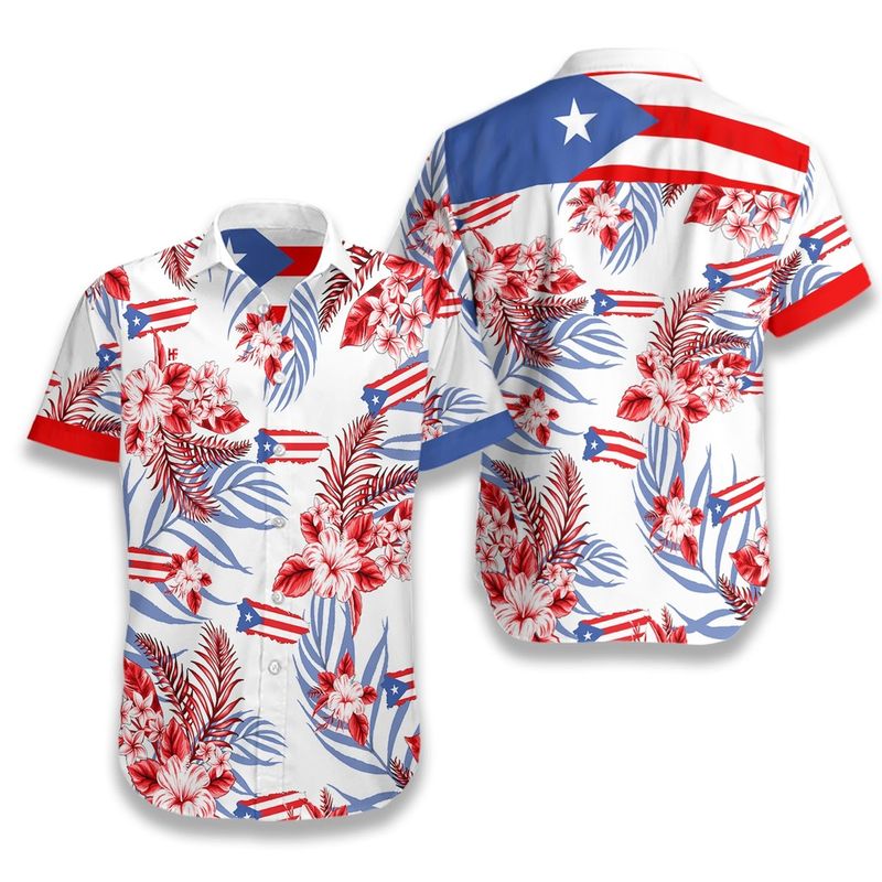 Puerto Rico Button Hawaiian Shirt