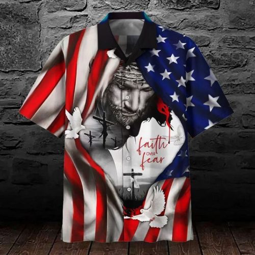 Faith Over Fear Jesus Pigeon Flag 3 D Hawaiian Shirt