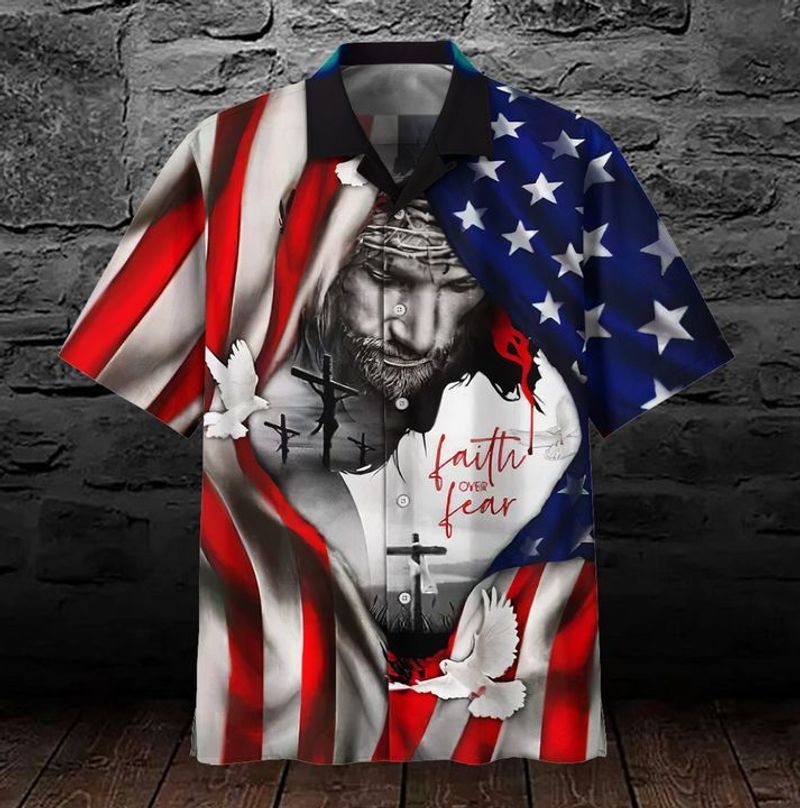 Faith Over Fear Jesus Pigeon Flag 3 D Hawaiian Shirt