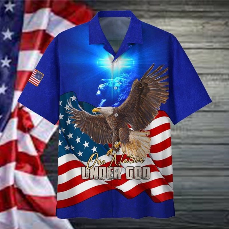 Jesus Lion Eagle Flag One Nation Under God Hawaiian Shirt