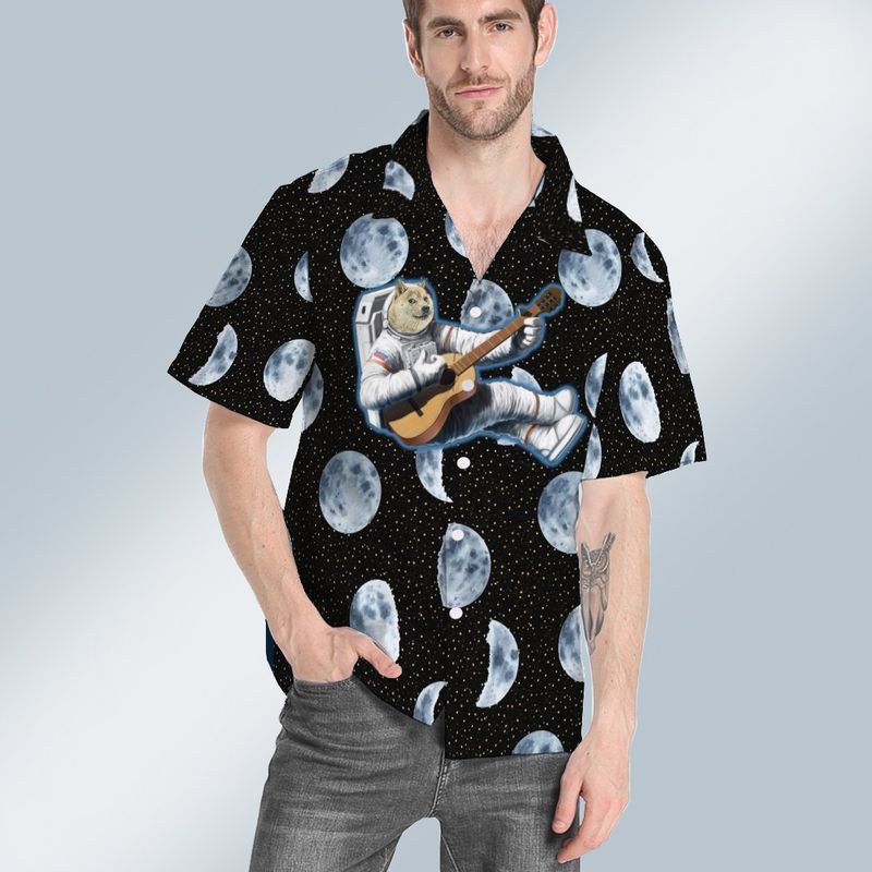 Dogecoin Astronaut Playing Guitar Hawaiian Shirt