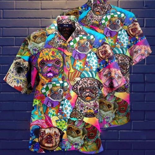 Colorful Cute Pugs Hawaiian Shirt