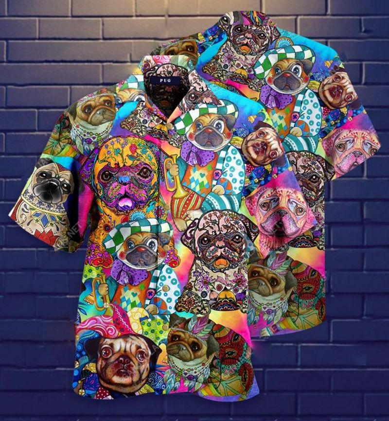 Colorful Cute Pugs Hawaiian Shirt