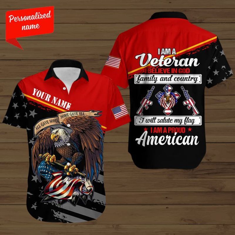 Personalized Name All Give Some Some Gave All Eagle Flag I Am A Veteran Button Shirt