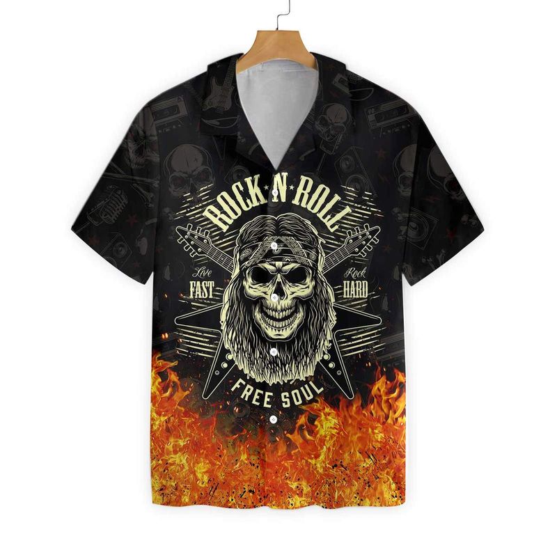 Rock And Roll Guitar Born To Be Wild Button Hawaiian Shirt