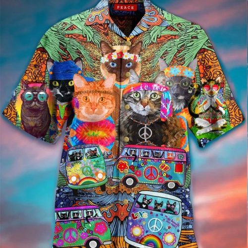 Cat Hippie Peace Hawaiian Shirt