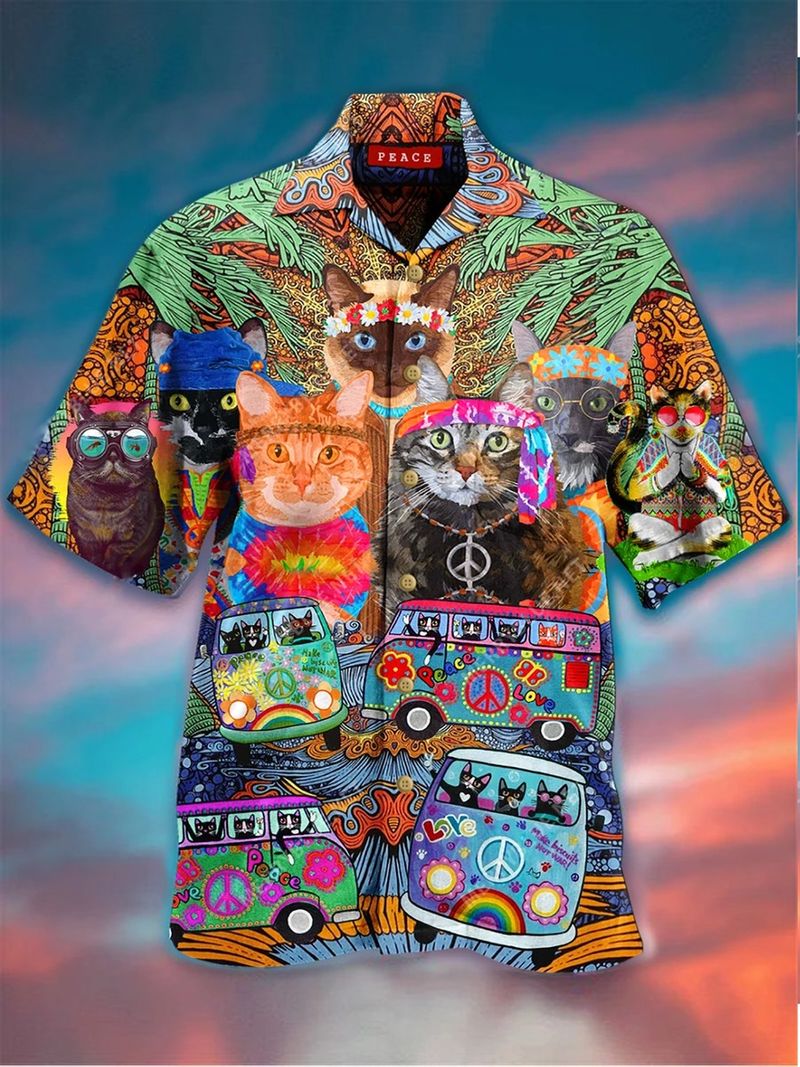 Cat Hippie Peace Hawaiian Shirt