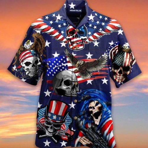 Where We Go One We Go All Patriotic Skull Hawaiian Shirt