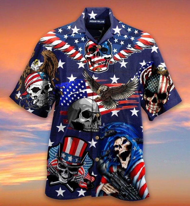 Where We Go One We Go All Patriotic Skull Hawaiian Shirt