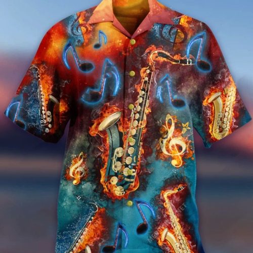 Saxophone Fire Flame Hawaiian Shirt