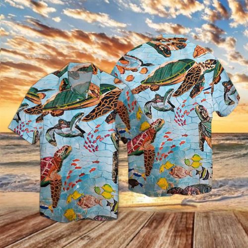 Sea Turtles In Ocean Mosaic Pattern Hawaiian Shirt