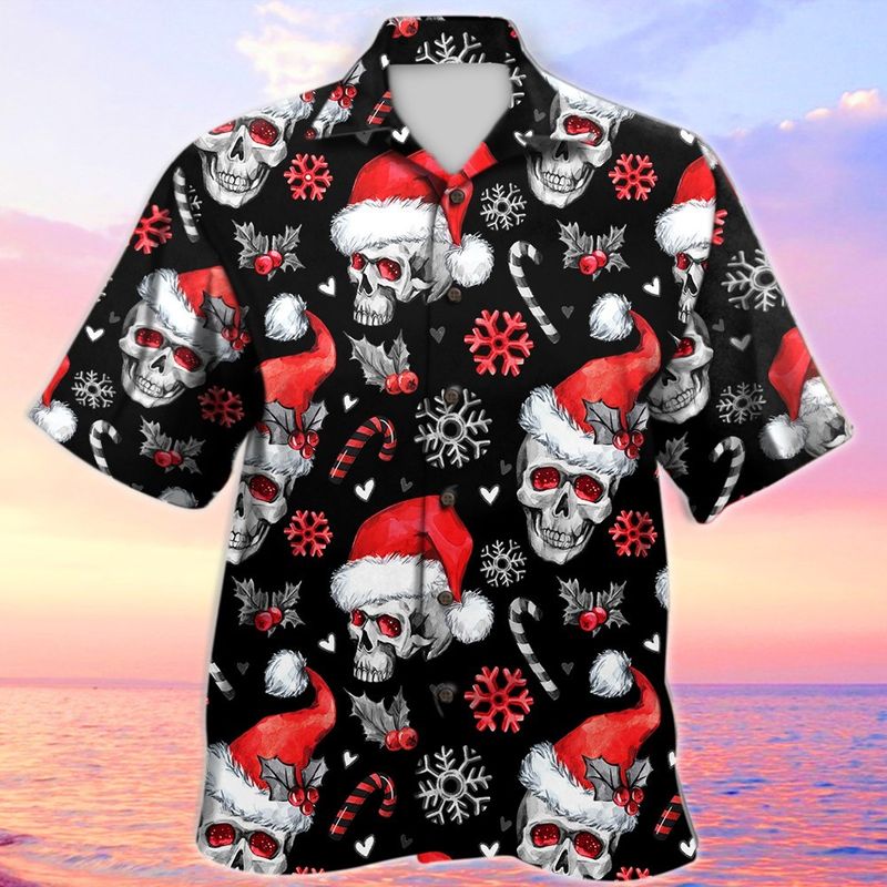 Black Christmas Santa Skull Hawaiian Shirt