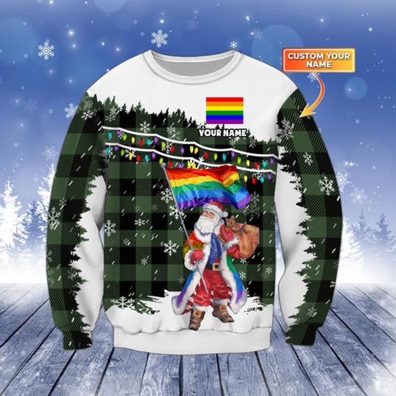 Personalized Santa Christmas Lgbt Flag Ugly Christmas Sweater