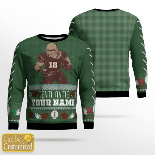 Personalized Tartan Check Football Ugly Christmas Sweater