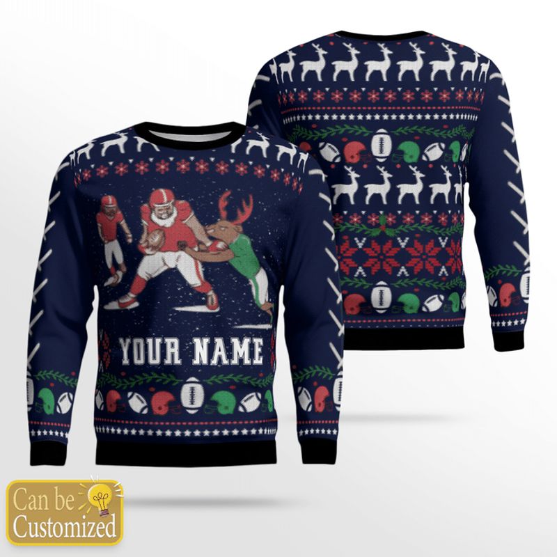 Personalized Santa Football Ugly Christmas Sweater