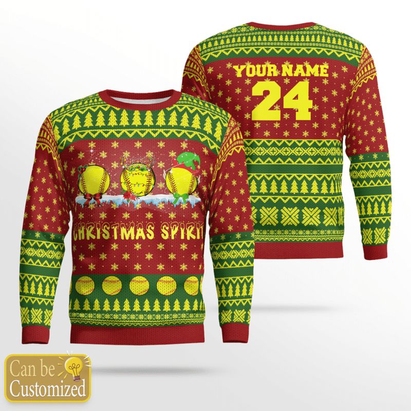 Personalized Softball Christmas Spirit Ugly Christmas Sweater