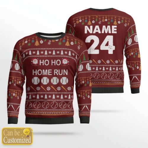 Personalized Baseball Ho Ho Home Run Ugly Christmas Sweater