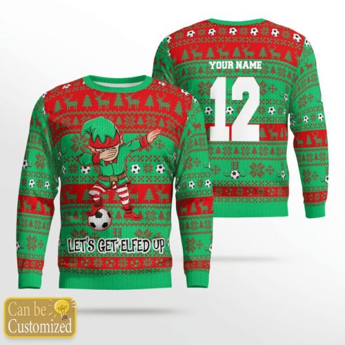 Personalized Lets Get Elfed Up Soccer Ugly Christmas Sweater