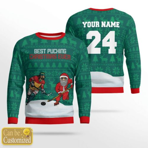 Personalized Hockey Ice Best Pucking Christmas Ever Ugly Christmas Sweater