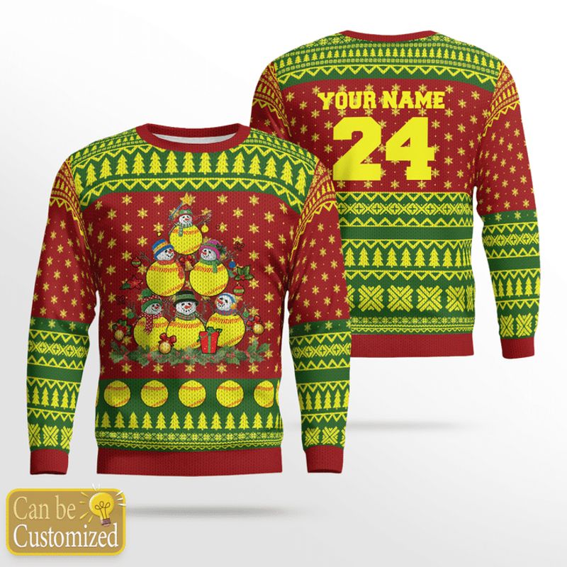 Personalized Baseball Snowmans Ugly Christmas Sweater
