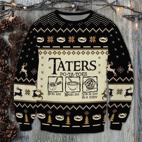 Black Lord Of The Rings Taters Potatoes Ugly Christmas Sweater