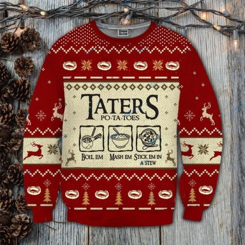 Lord Of The Rings Taters Potatoes Red Ugly Christmas Sweater