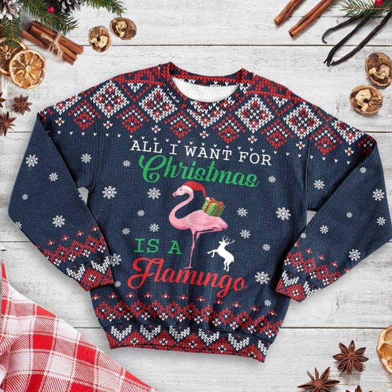 New 2021 All I Want For Christmas Is A Flamingo Ugly Christmas Sweater