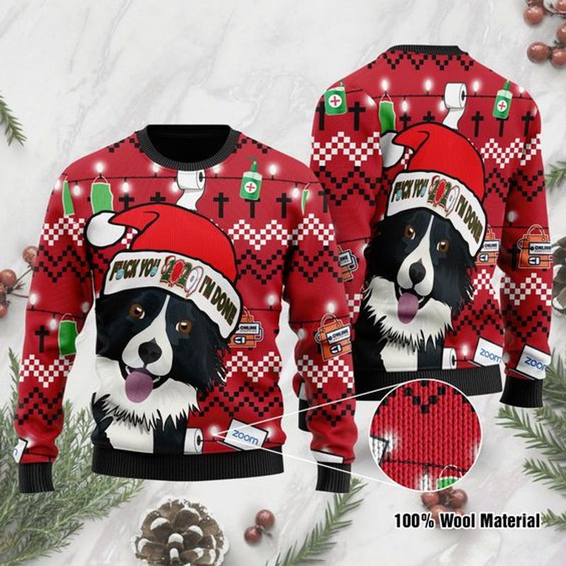 New 2021 Black And White Border Collie Ugly Christmas Sweater