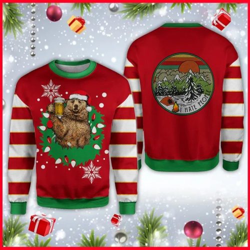 New 2021 Bear Beer I Hate People Camping Ugly Christmas Sweater
