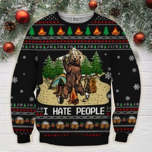 New 2021 Bear Beer Camping Ugly Christmas Sweater