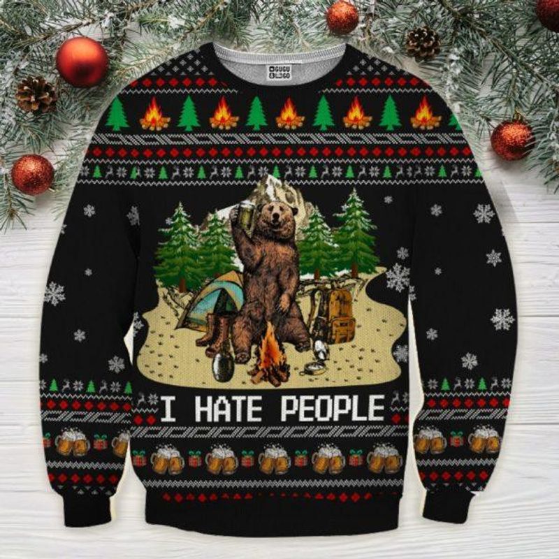 New 2021 Bear Beer Camping Ugly Christmas Sweater