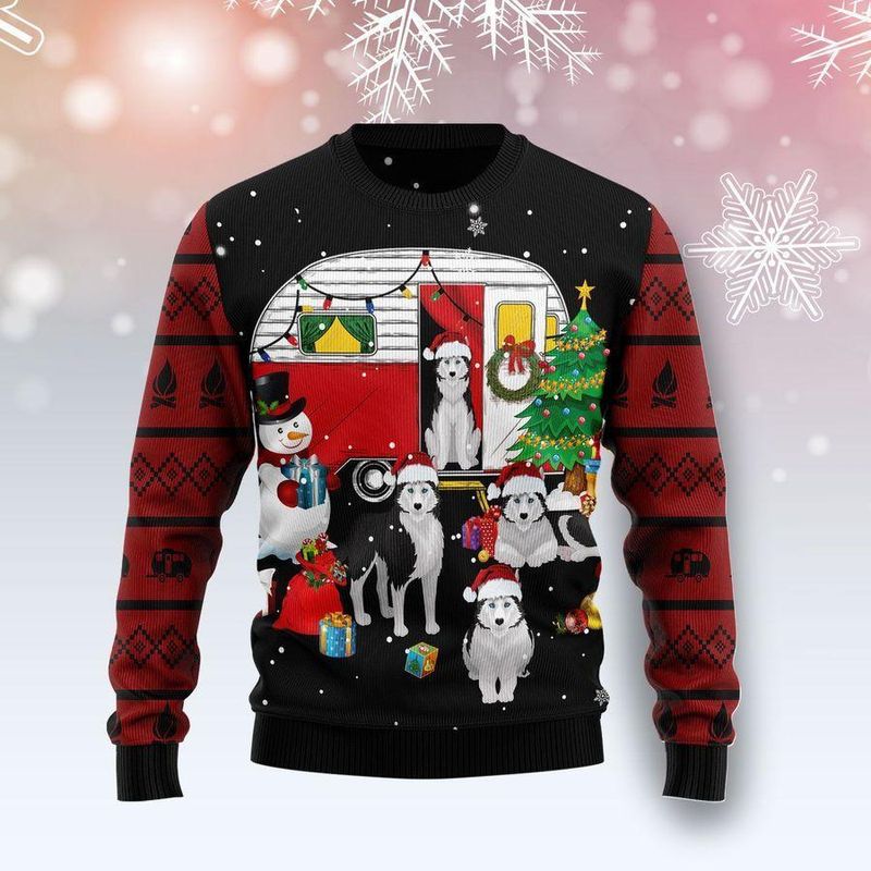 New 2021 Camping Car And Siberian Husk Ugly Christmas Sweater