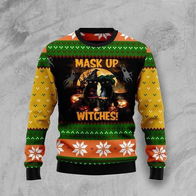 New 2021 Black Cat Witches Halloween Ugly Christmas Sweater