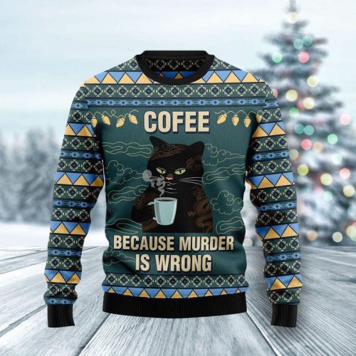 New 2021 Coffee Cat Ugly Christmas Sweater