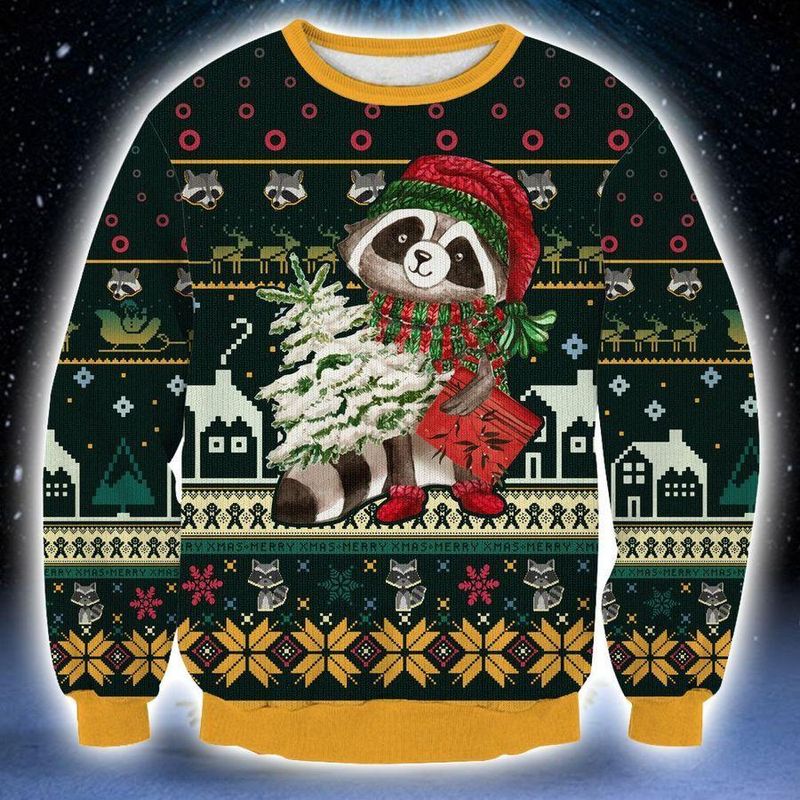 New 2021 Cute Raccoon Ugly Christmas Sweater