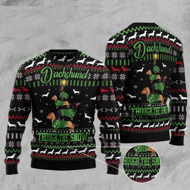 New 2021 Dachshund Though The Snow Ugly Christmas Sweater