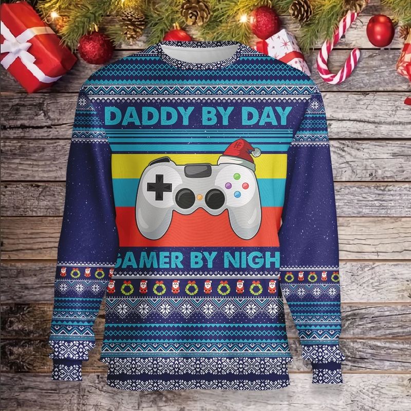 New 2021 Daddy By Day Gamer By Night Ugly Christmas Sweater